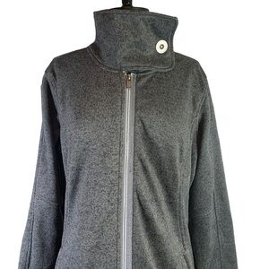 Avalanche Dark Gray Sweater Fleece Mid-Length Jacket with Wrap Collar size large